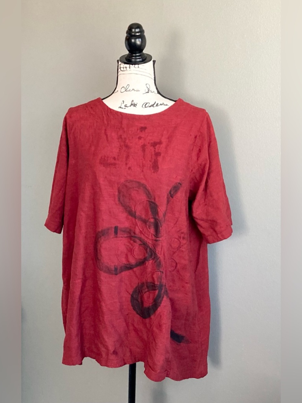 Red & Black linen tunic or dress with pockets